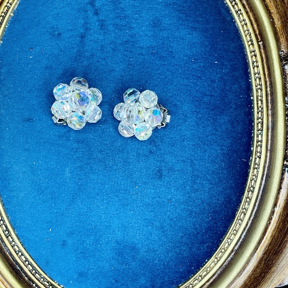Vintage Jewelry - 33. Vintage AB Crystal Silvertone Clip-On Earrings